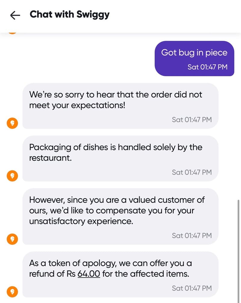 Swiggy - Bug in chicken biryani