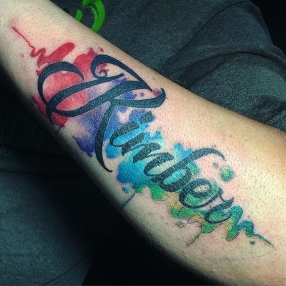 colorful name tattoo