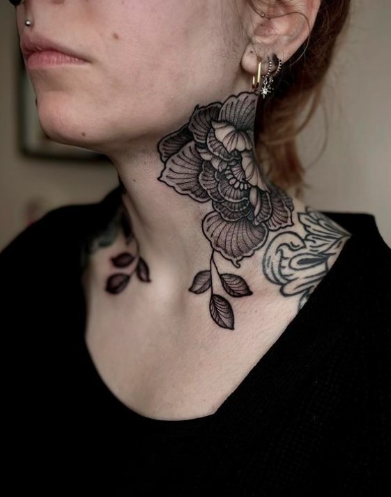 floral neck tattoo