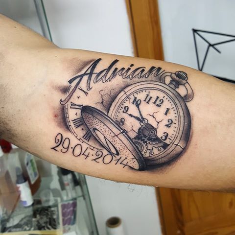 name tattoo with watch