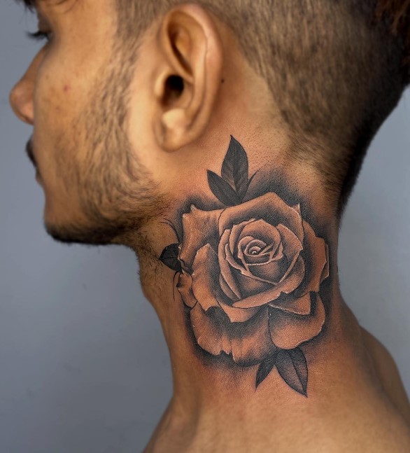 rose neck tattoos men