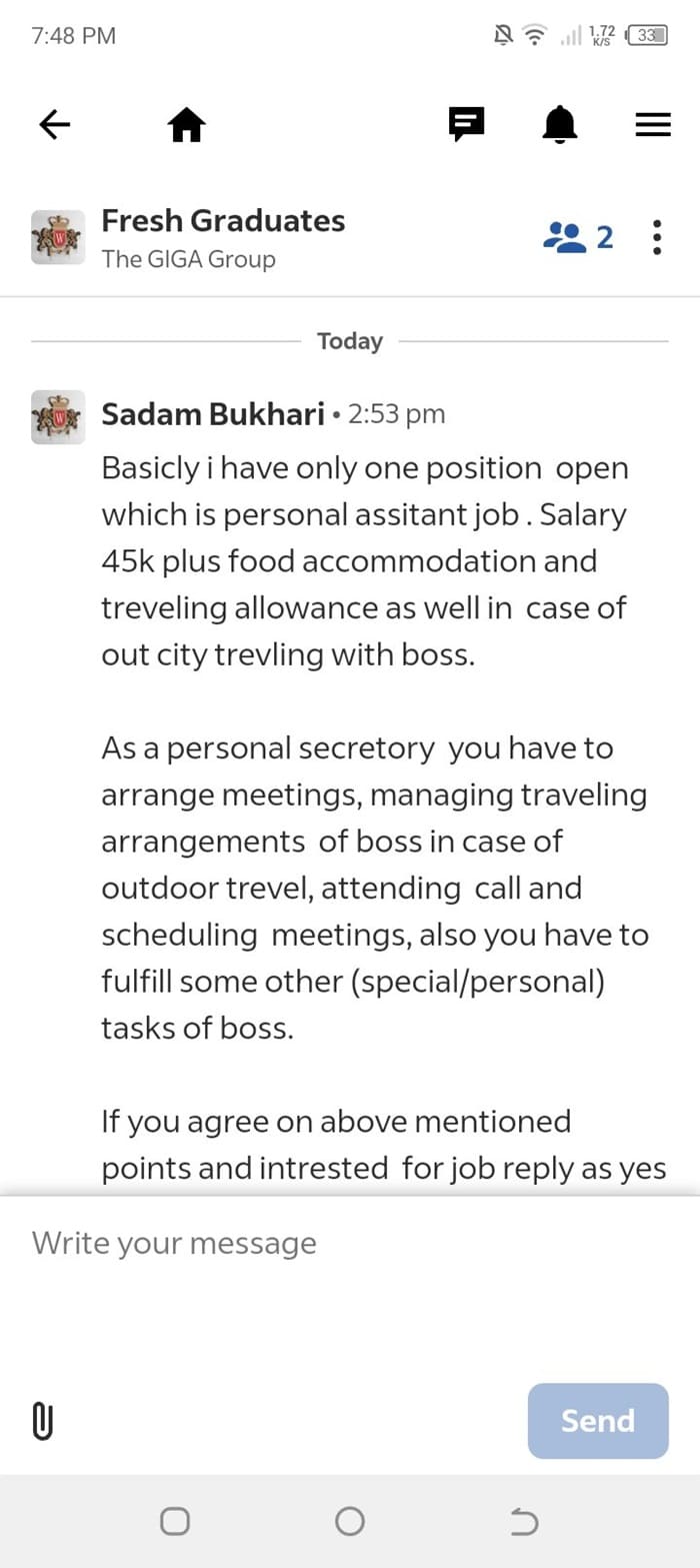 Job in pakistan asked for favour