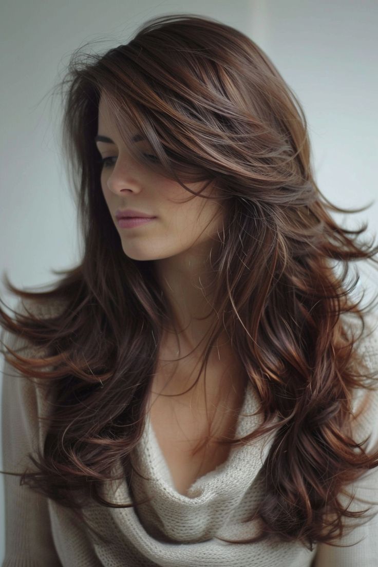 long hair step cut chocolate color