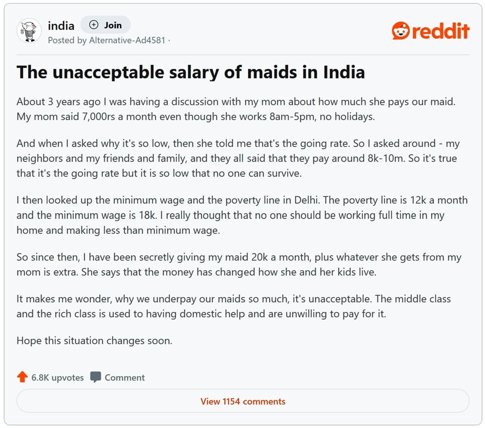 20k to maid every month