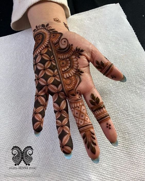 Half and Half palm mehndi