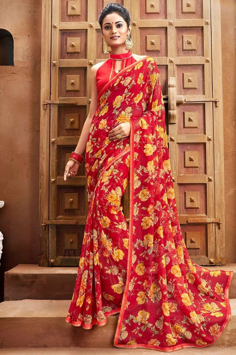 Red Chiffon Saree