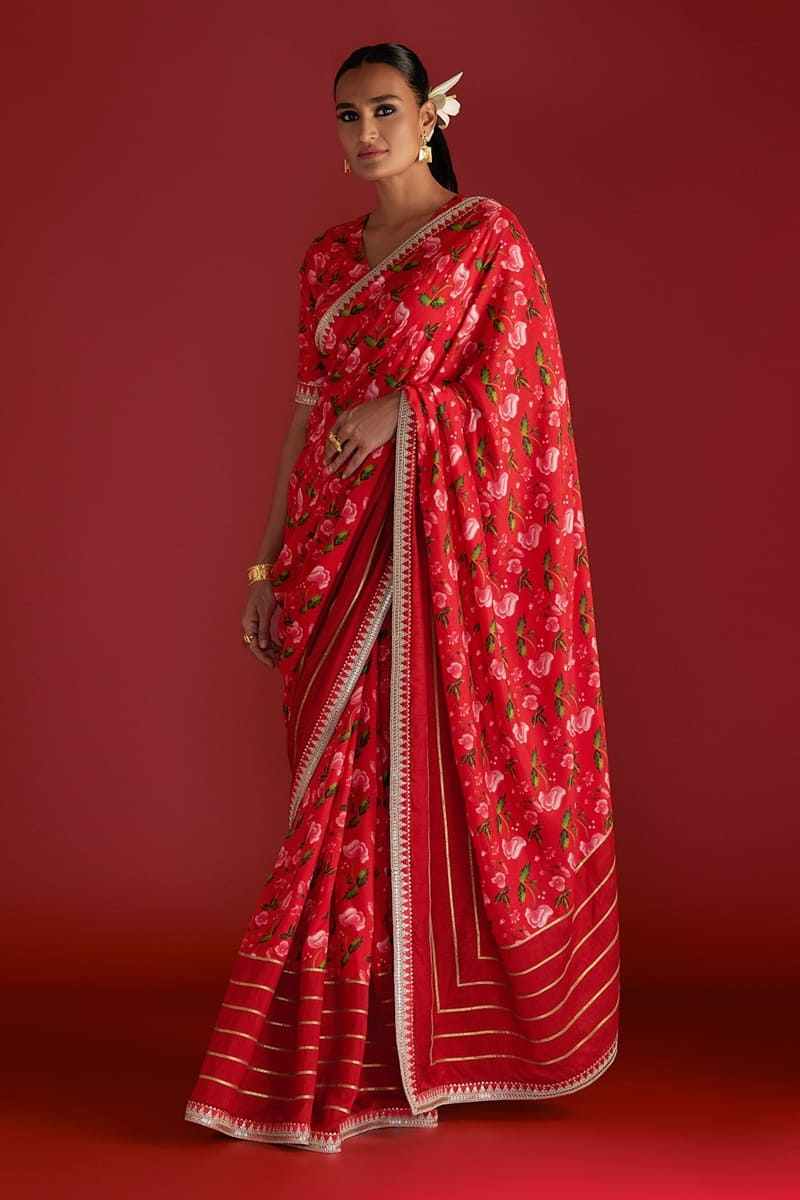 Red printed saree