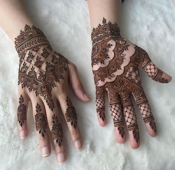Semicircle hand mehndi design bridal