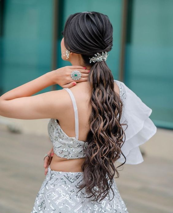 ornamental ponytail wedding bridal hairstyle
