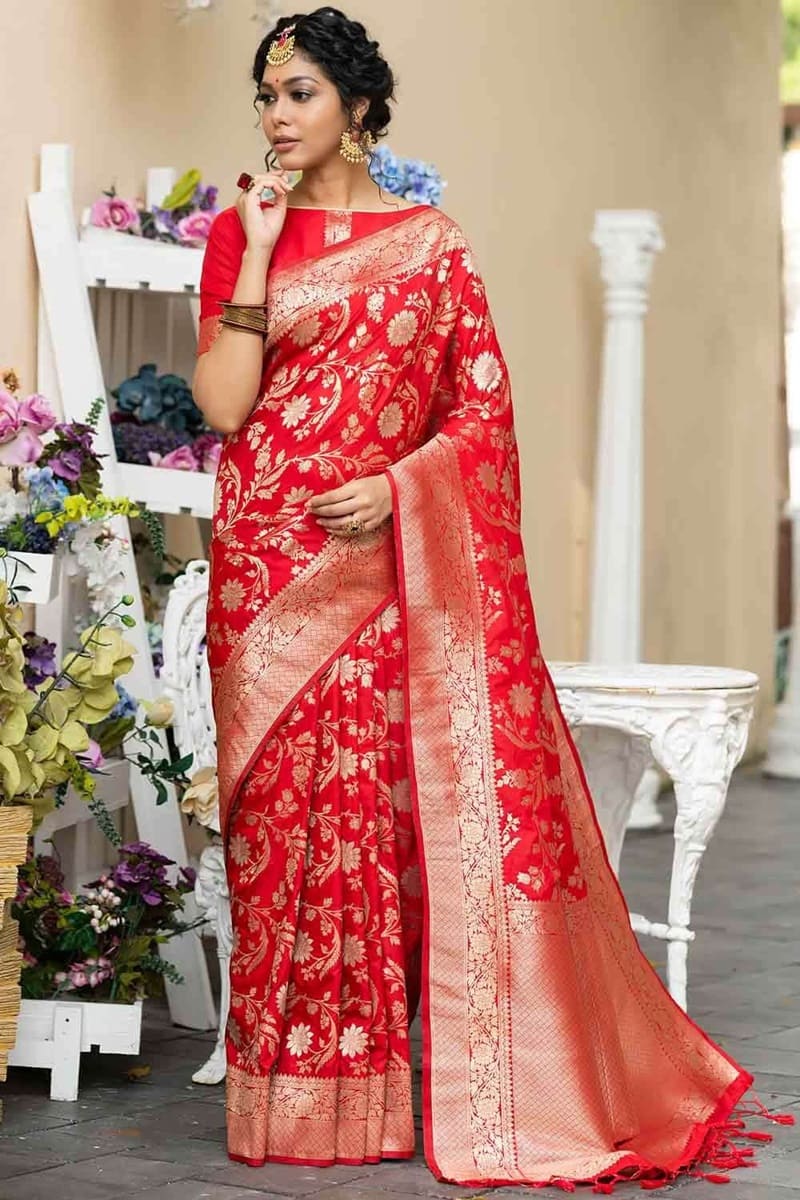 red silk saree