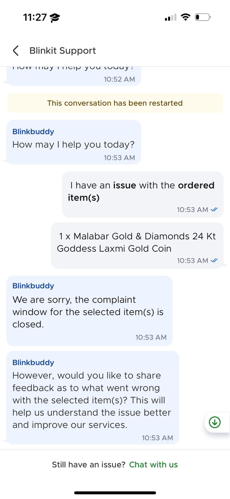 Blinkit chat support gold scam