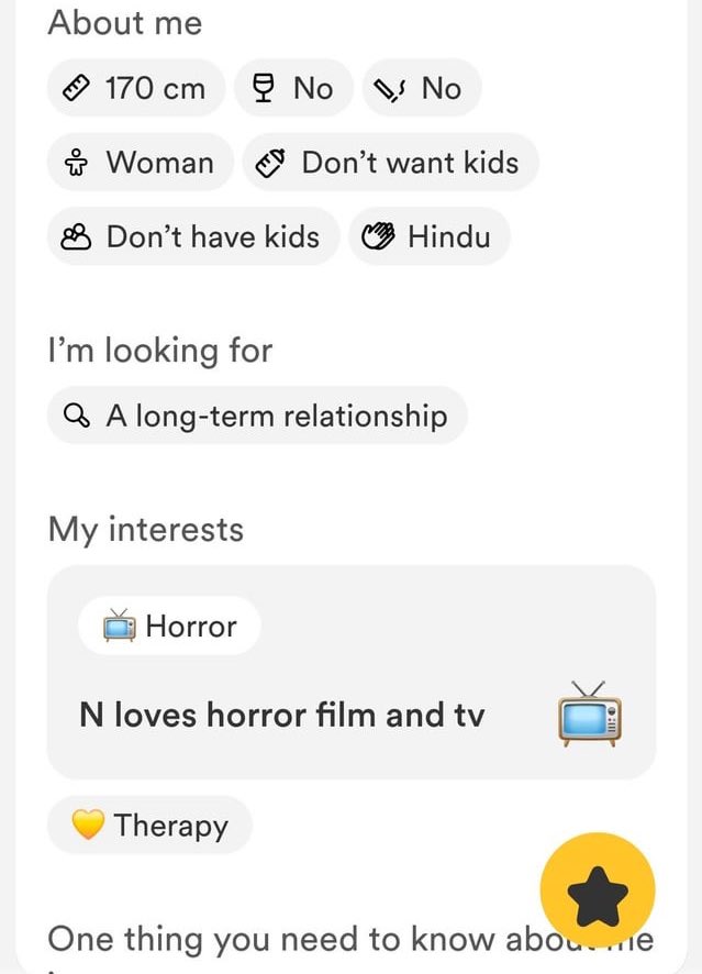 Bumble profile of Nirmala Sitharaman