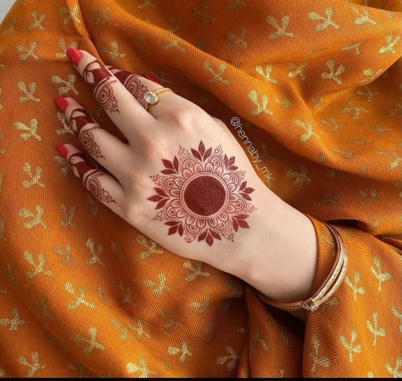 Central motif red mehndi design