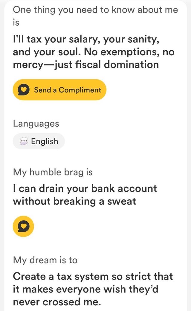 Nirmala Sitharaman Bumble profile