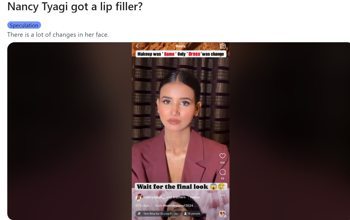 Nancy Tyagi changed her appearance