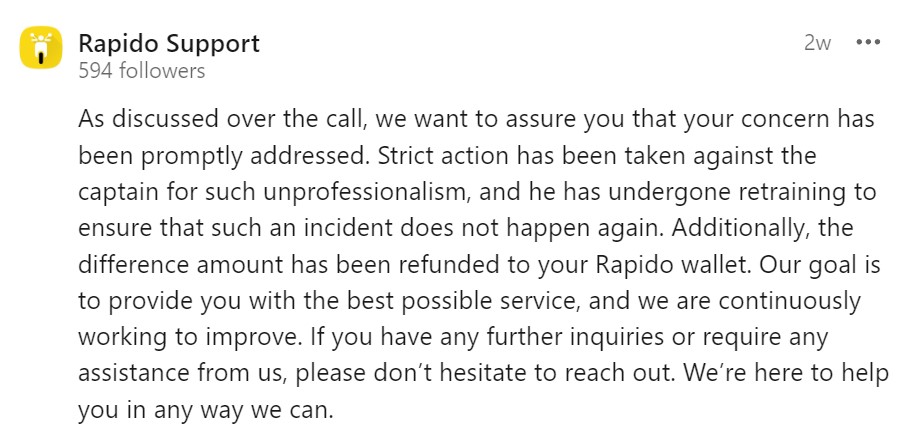 Rapido's response