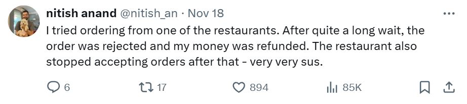 X user's Comment