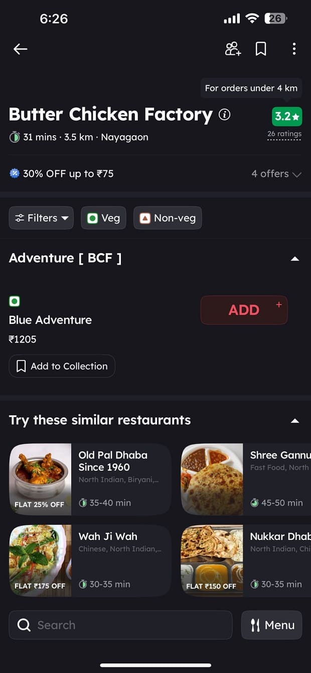 Zomato 'one dish'