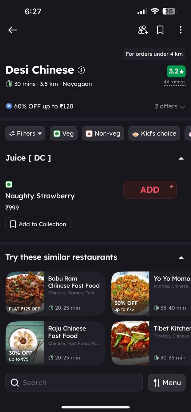 Zomato 'one dish' 