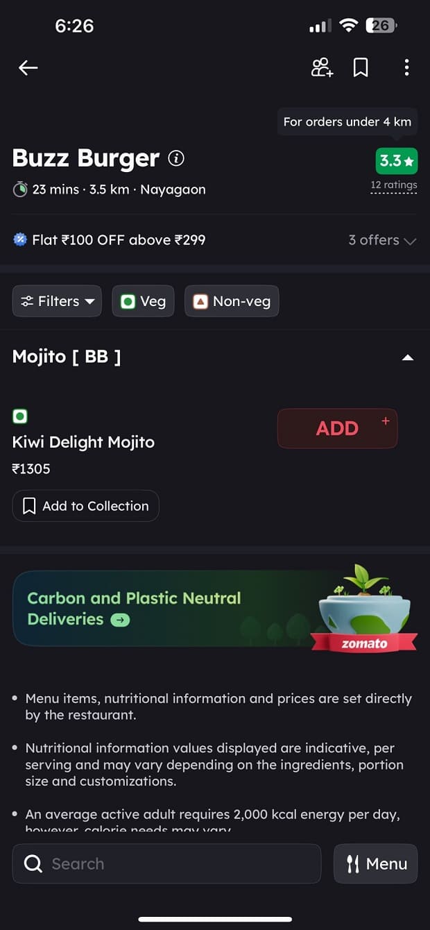Zomato 'one dish'