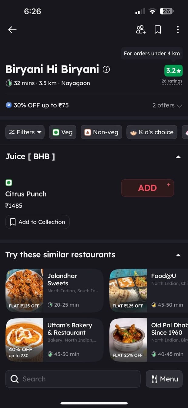 Zomato 'one dish'