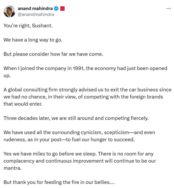 Anand Mahindra Tweet