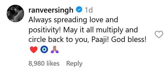 Ranveer Singh commented on Diljit and Deepika's post