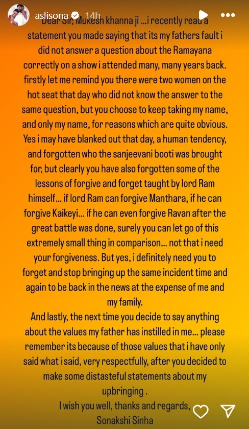 Sonakshi's reply to Mukesh Khanna