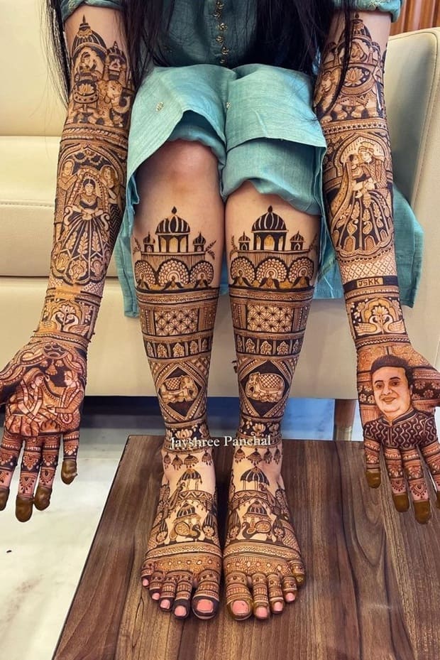full hand and leg bridal mehndi design 
