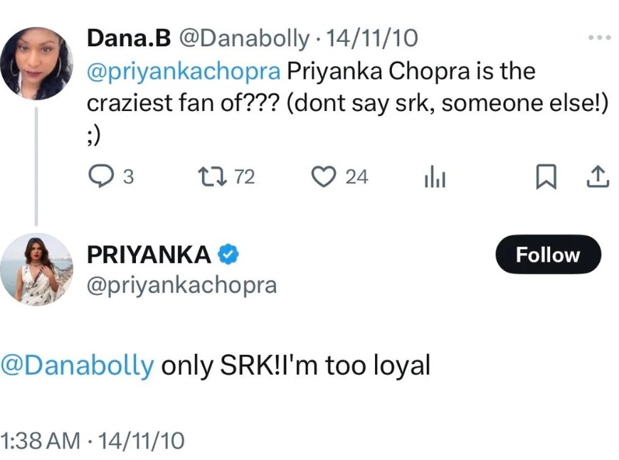 priyanka chopra tweets on Shah Rukh