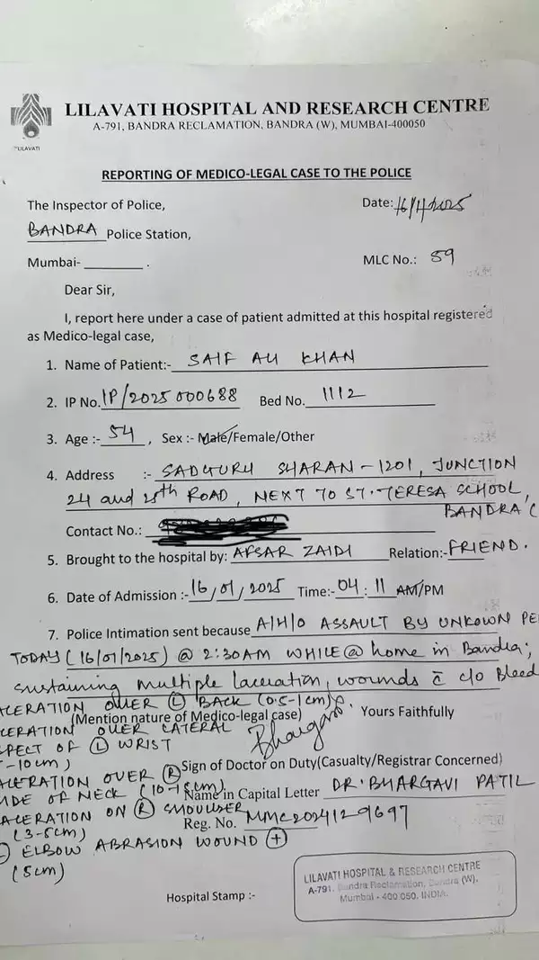 saif ali khan hospital statement