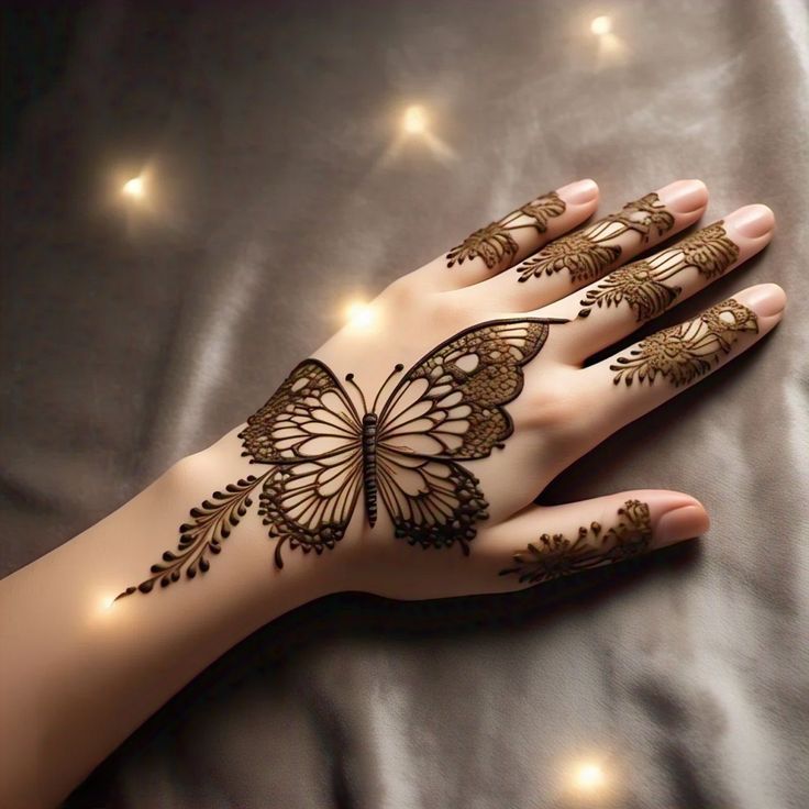 butterfly henna design for backhand