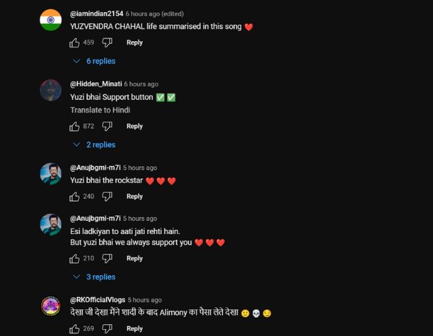 comments on dhanashree song video 