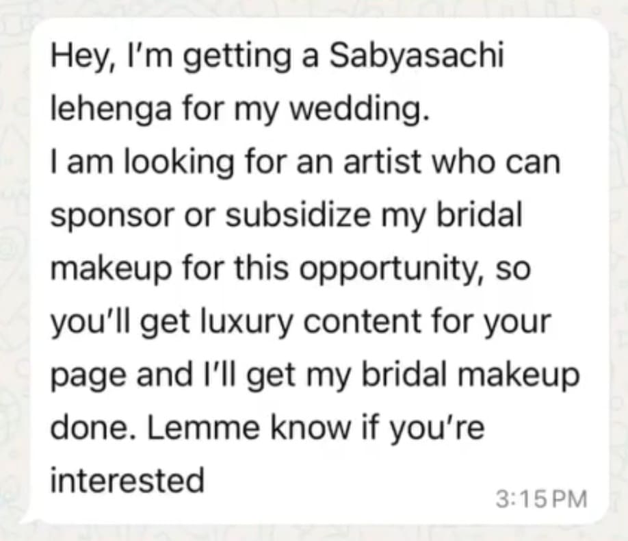 Sabyasachi bride wants free makeup