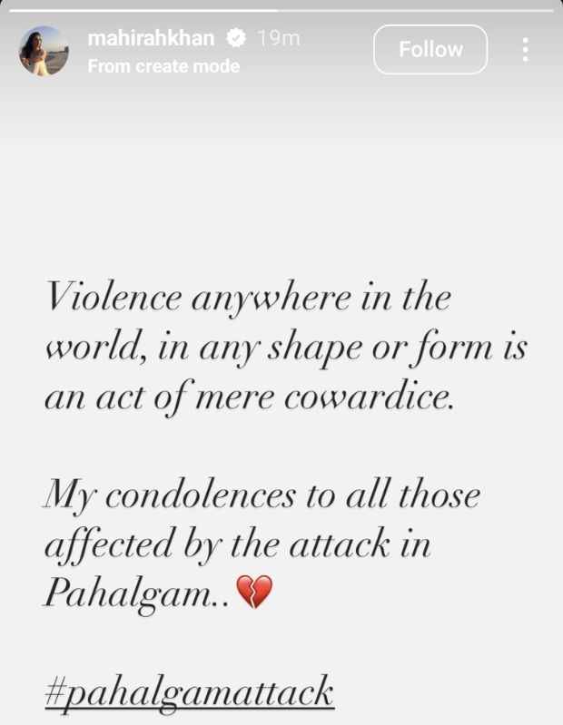 mahira khan post on pahalgam attack