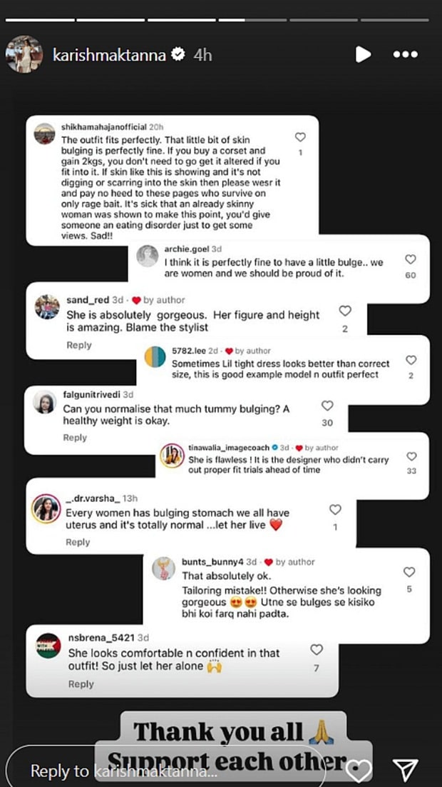 support karishma tanna comments