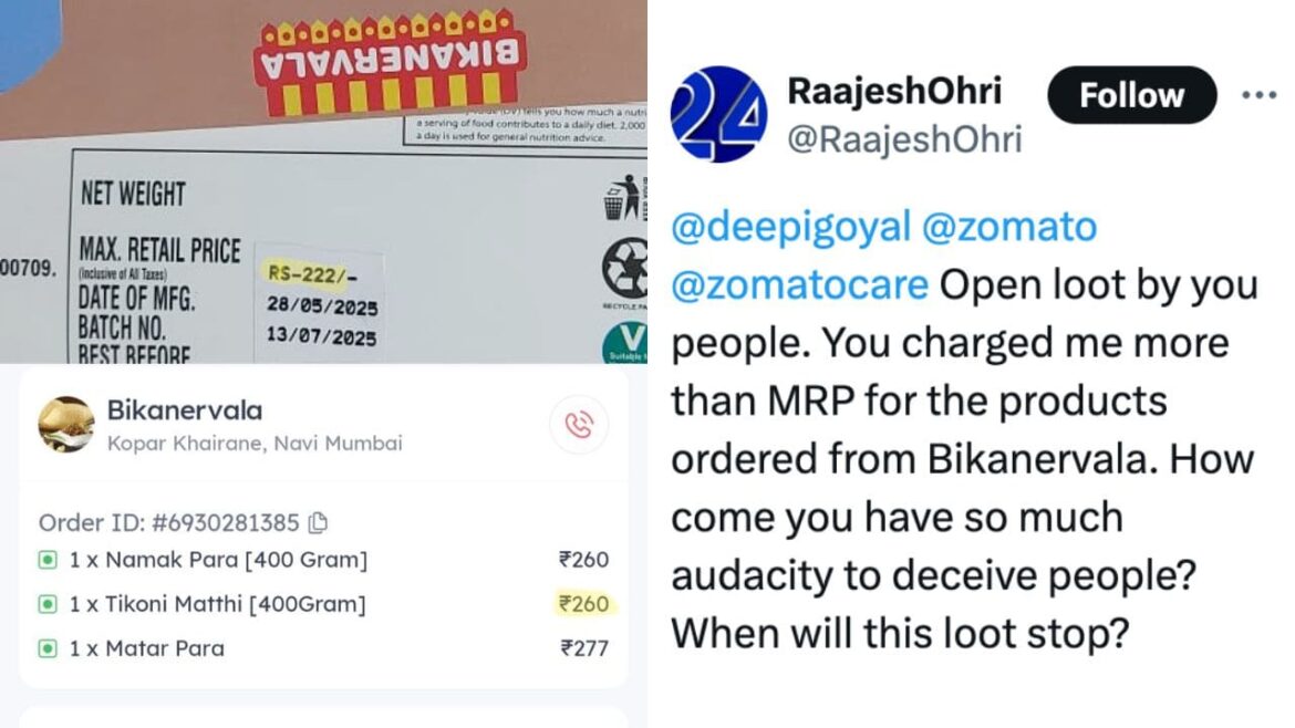 Customer Complains About Being Charged More Than MRP For Bikanervala Order