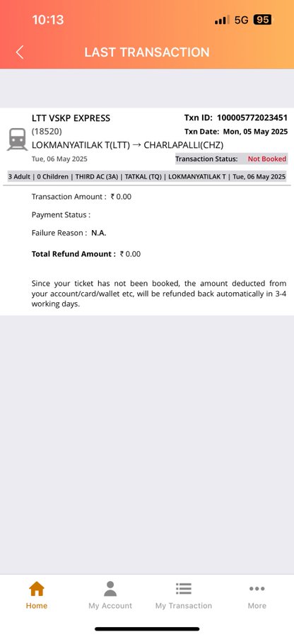FAILED IRCTC TATKAL TICKET