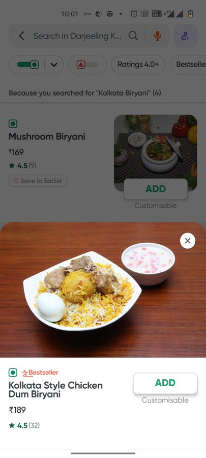 chicken dish in veg food listing in Zomato