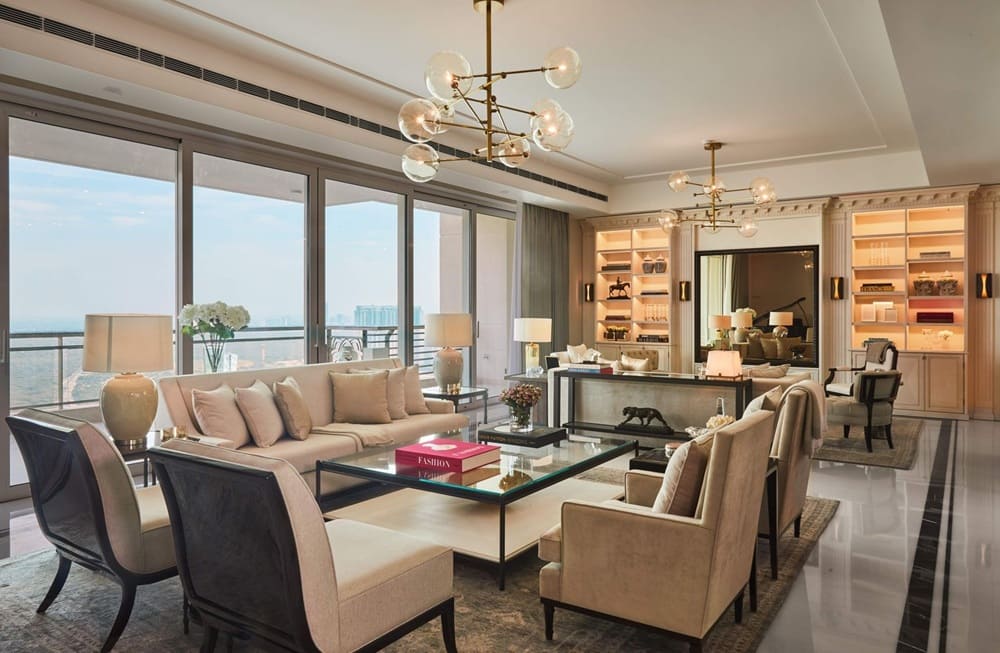 The living room of an apartment at The Camellias