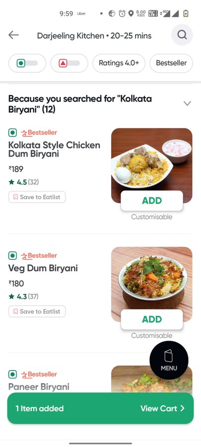 chicken dish in veg food listing in Zomato