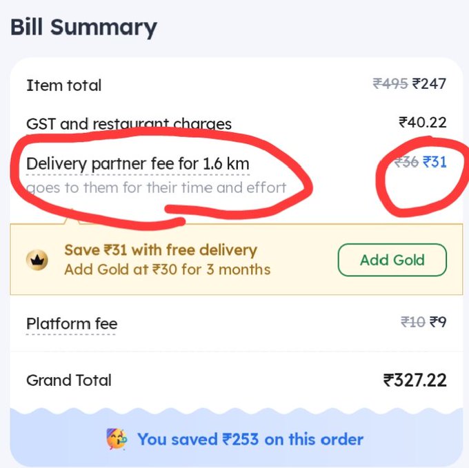 disparity in delivery partner charges by zomato