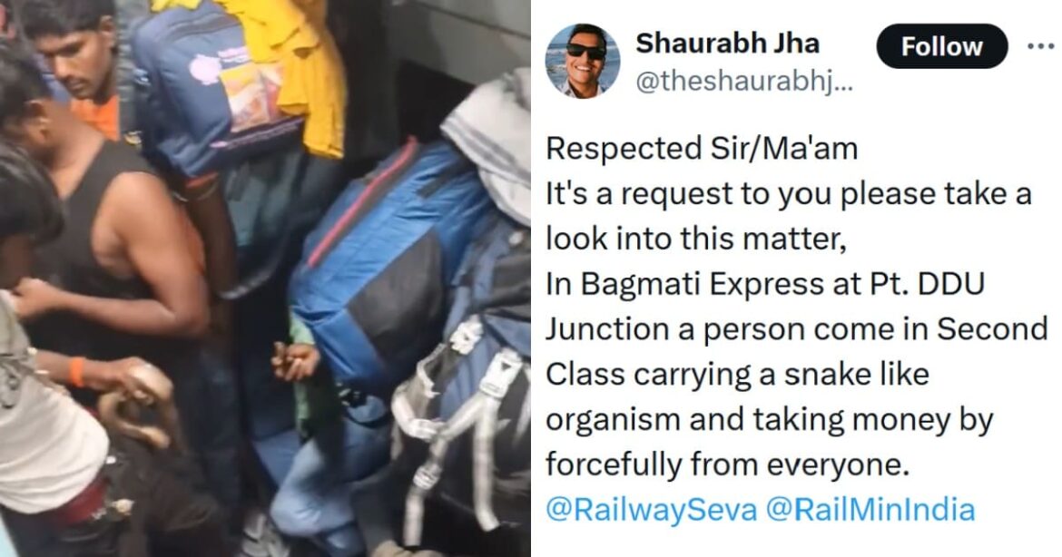 man carry snake in train