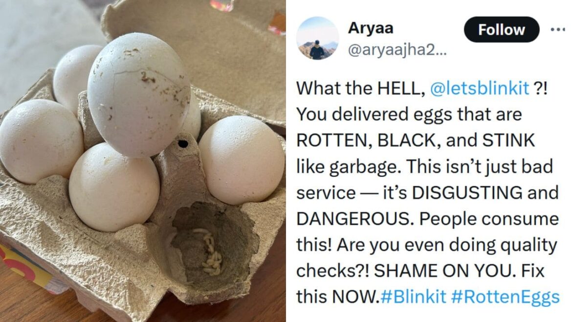Blinkit customer receives Rotten, Black, Stinky Eggs