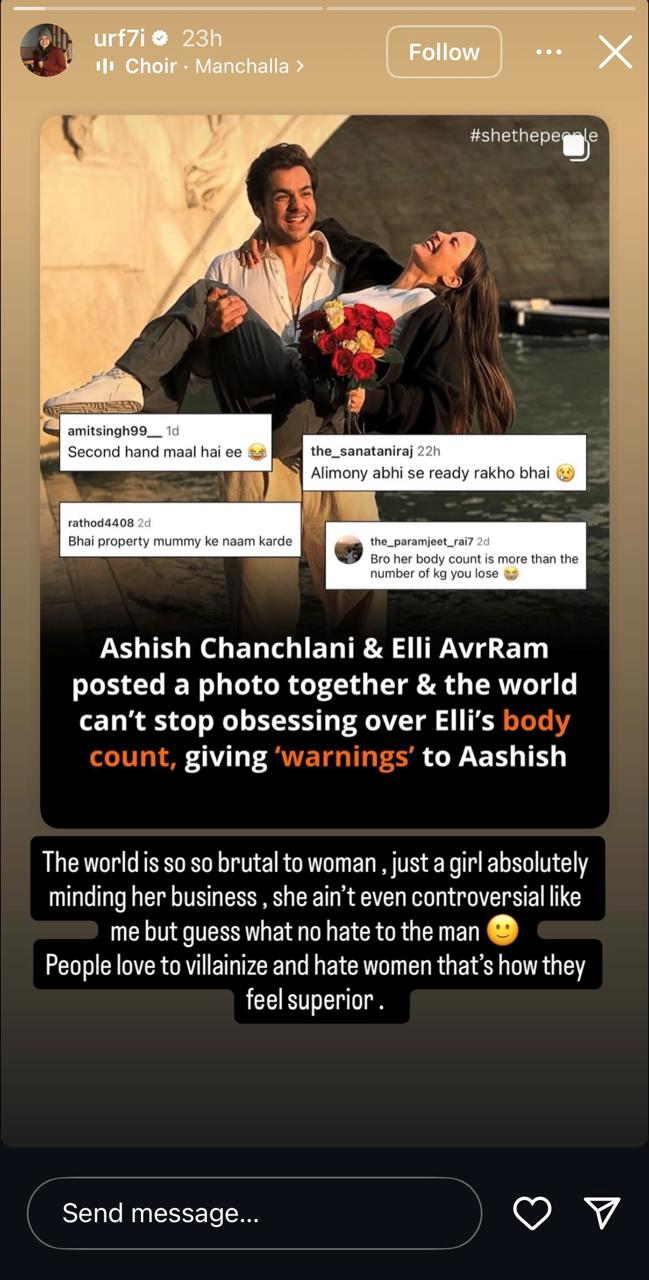 Uorfi Javed instagram story supporting Elli
