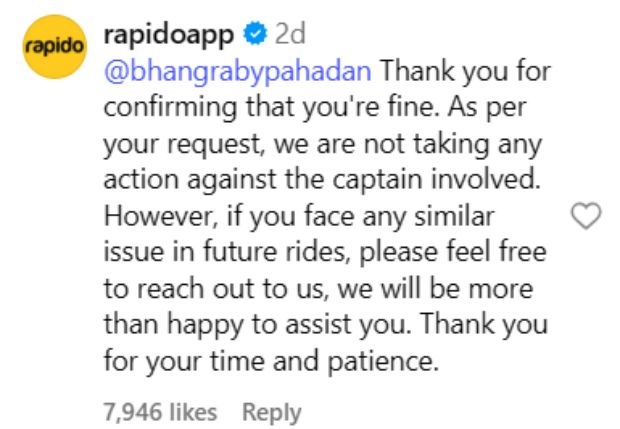 rapido reaction on viral accident