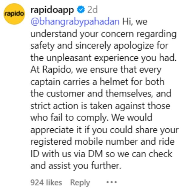 rapido reacts to incident instagram