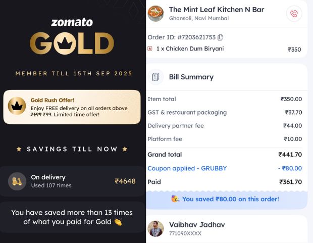 Zomato Gold Member Claims Free Delivery Not Applied