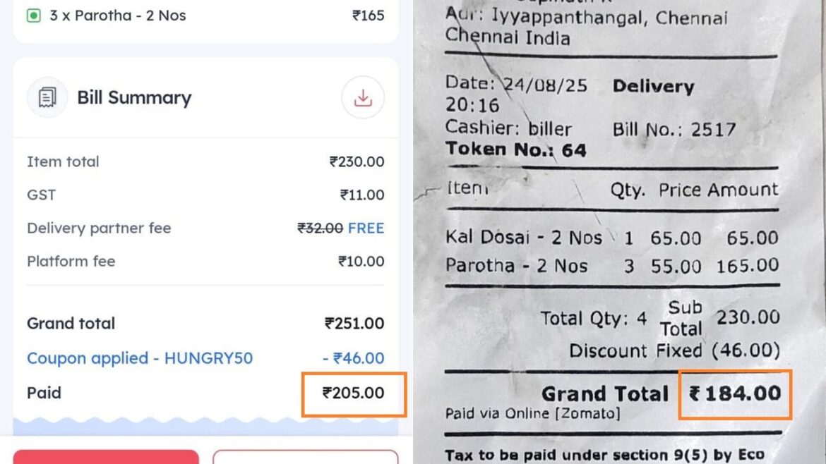 Zomato Responds After Customer Exposes Price Mismatch In Bills