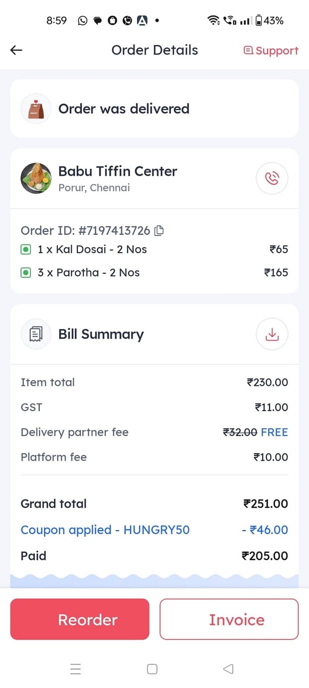 Zomato bill